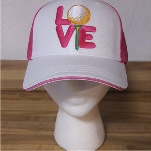 NWT! Awaya Life Women’s Pink/White Golf "Love" Graphic Hat/Cap Adjustable